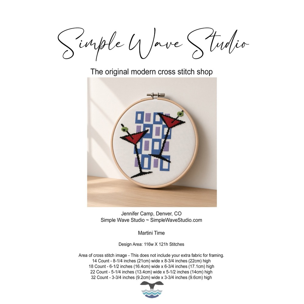 Simple Wave Studio Martini Time Retro Cross Stitch Kit Mid-Century Modern MCM